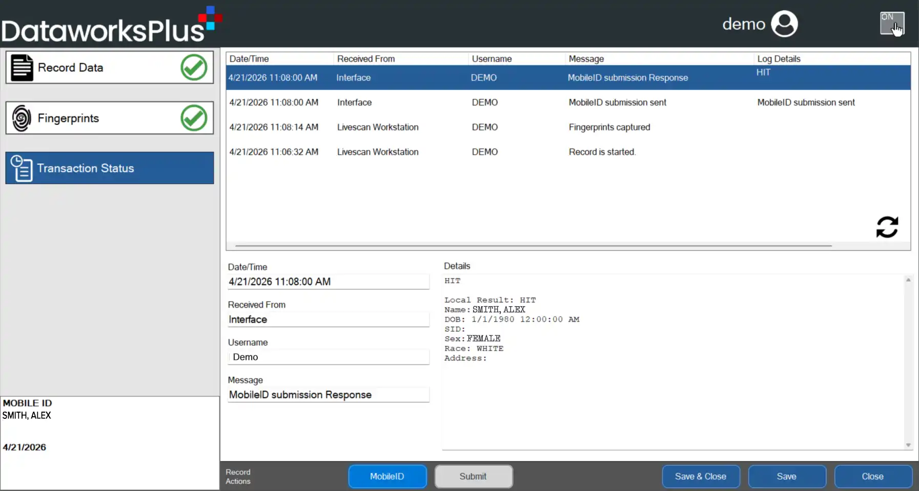 Transaction status tablet